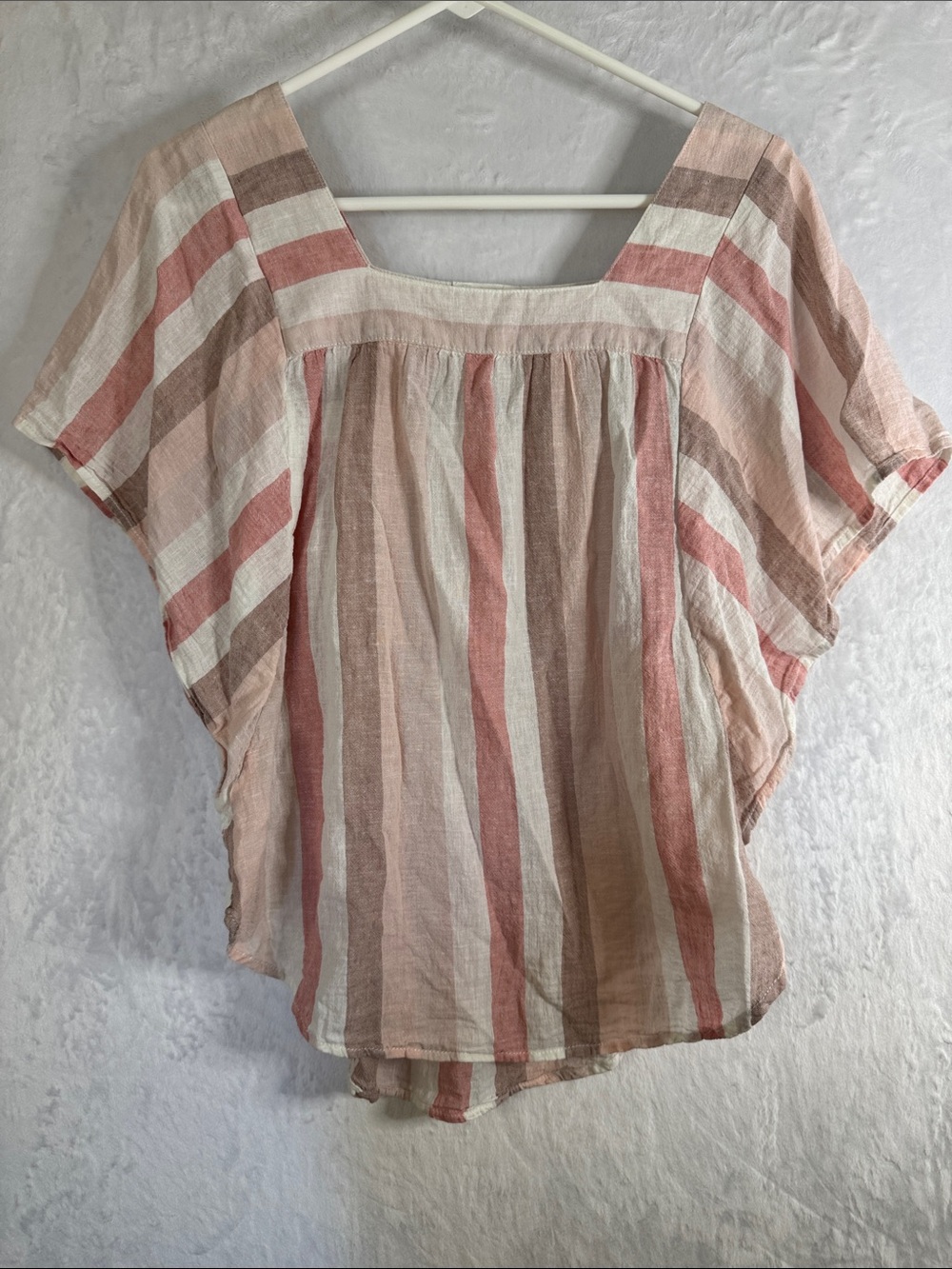 Beach Lunch Lounge Linen Striped Square-Neck Peasant Top Small